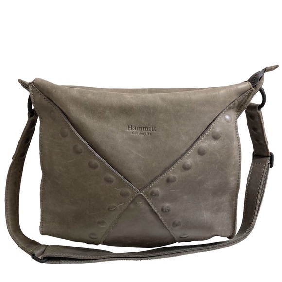 Hammitt Los Angeles Scott bag gray pewter leather crossbody messenger bag - Picture 1 of 14